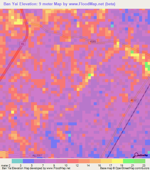 Ban Yai,Thailand Elevation Map