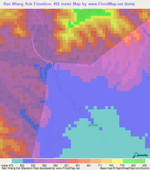 Ban Wiang Kok,Thailand Elevation Map