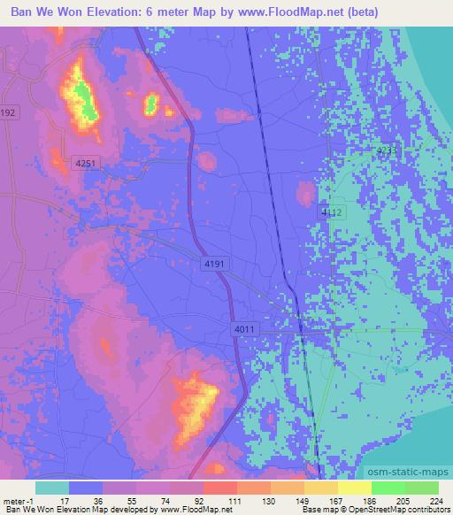Ban We Won,Thailand Elevation Map