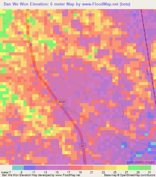 Ban We Won,Thailand Elevation Map