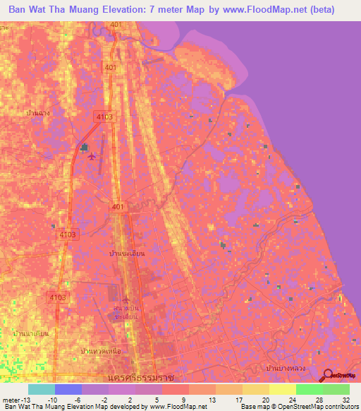 Ban Wat Tha Muang,Thailand Elevation Map
