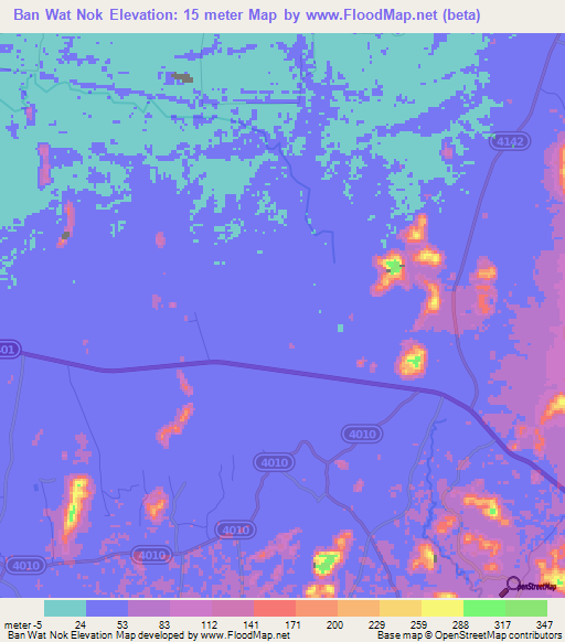 Ban Wat Nok,Thailand Elevation Map