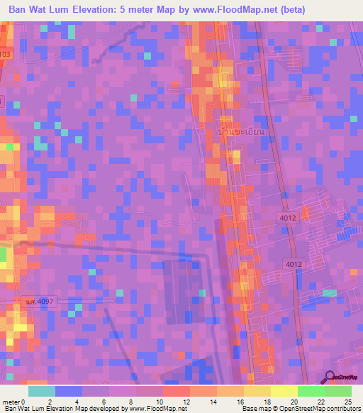 Ban Wat Lum,Thailand Elevation Map