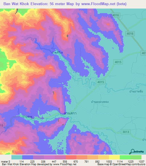Ban Wat Khok,Thailand Elevation Map