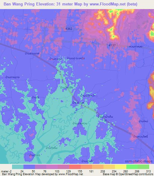Ban Wang Pring,Thailand Elevation Map