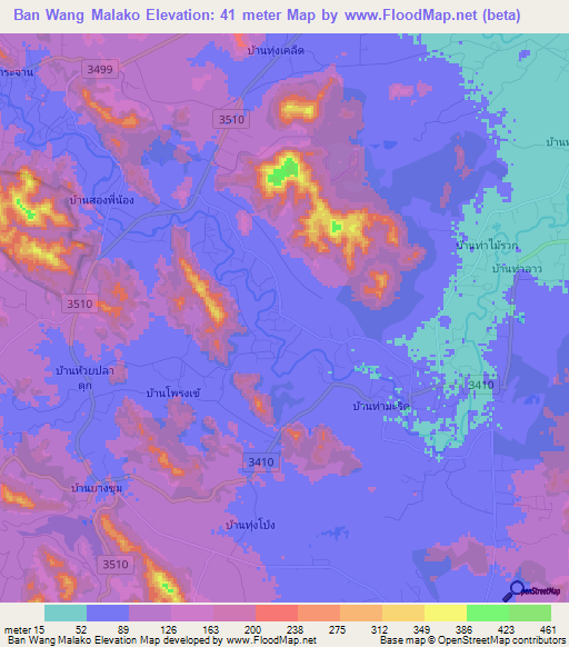 Ban Wang Malako,Thailand Elevation Map