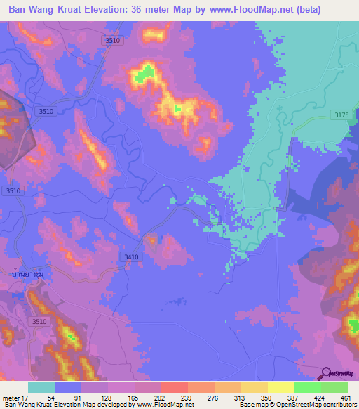 Ban Wang Kruat,Thailand Elevation Map