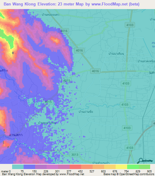 Ban Wang Klong,Thailand Elevation Map