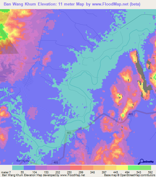 Ban Wang Khum,Thailand Elevation Map