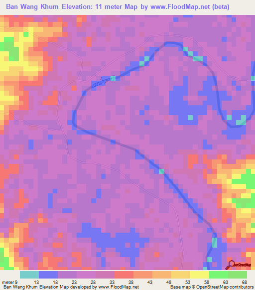 Ban Wang Khum,Thailand Elevation Map