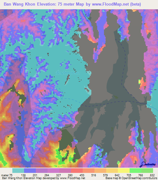 Ban Wang Khon,Thailand Elevation Map