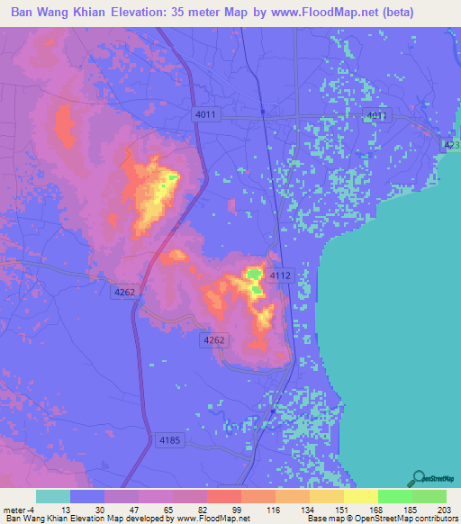 Ban Wang Khian,Thailand Elevation Map