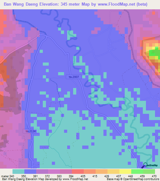 Ban Wang Daeng,Thailand Elevation Map