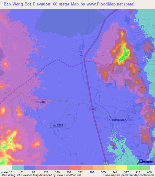 Ban Wang Bot,Thailand Elevation Map