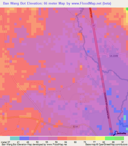 Ban Wang Bot,Thailand Elevation Map