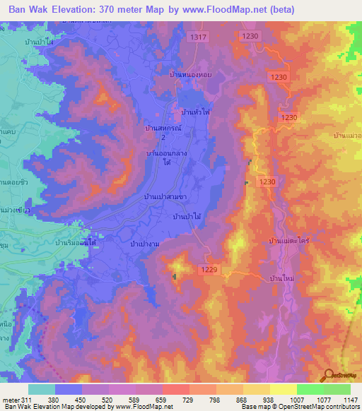 Ban Wak,Thailand Elevation Map