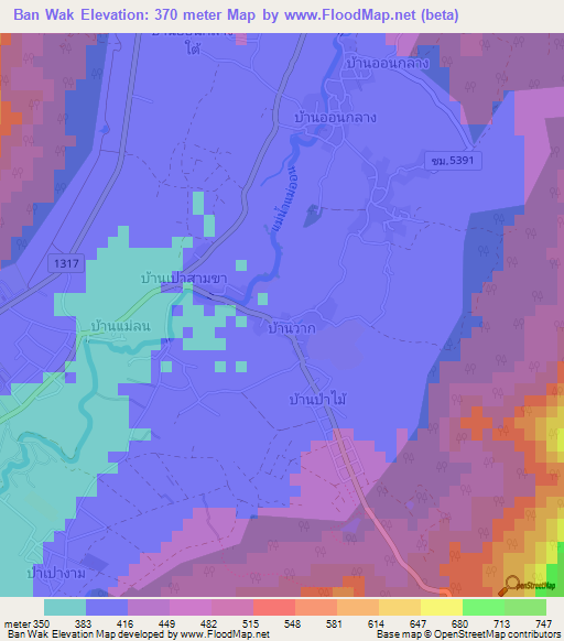 Ban Wak,Thailand Elevation Map