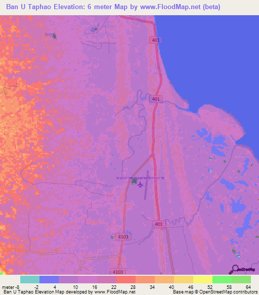 Ban U Taphao,Thailand Elevation Map