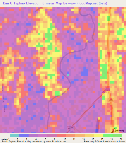Ban U Taphao,Thailand Elevation Map
