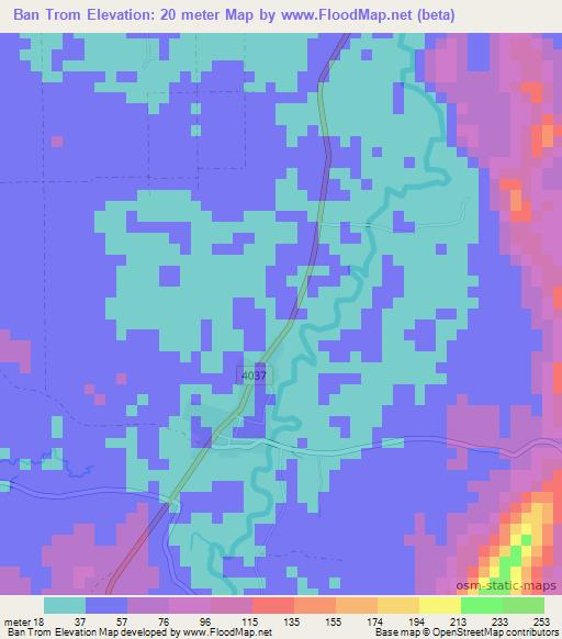 Ban Trom,Thailand Elevation Map