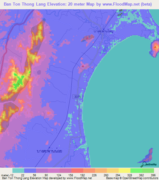 Ban Ton Thong Lang,Thailand Elevation Map