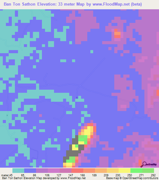 Ban Ton Sathon,Thailand Elevation Map
