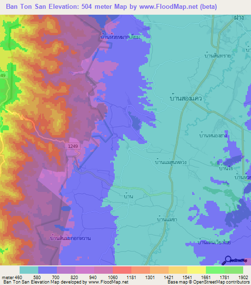 Ban Ton San,Thailand Elevation Map