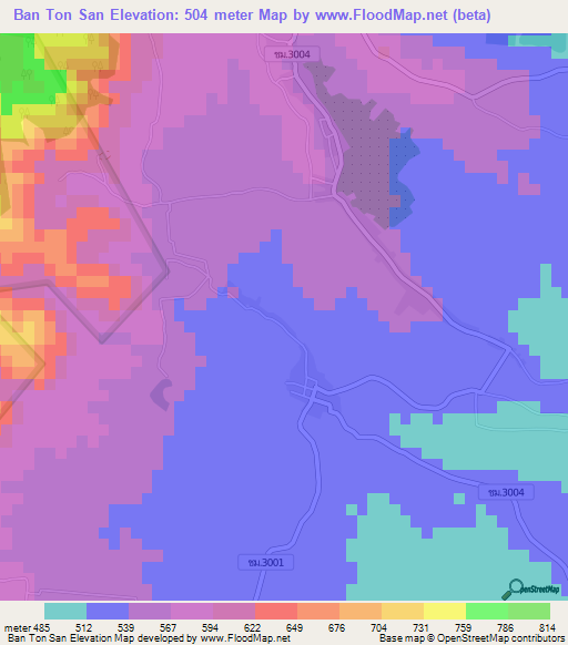 Ban Ton San,Thailand Elevation Map