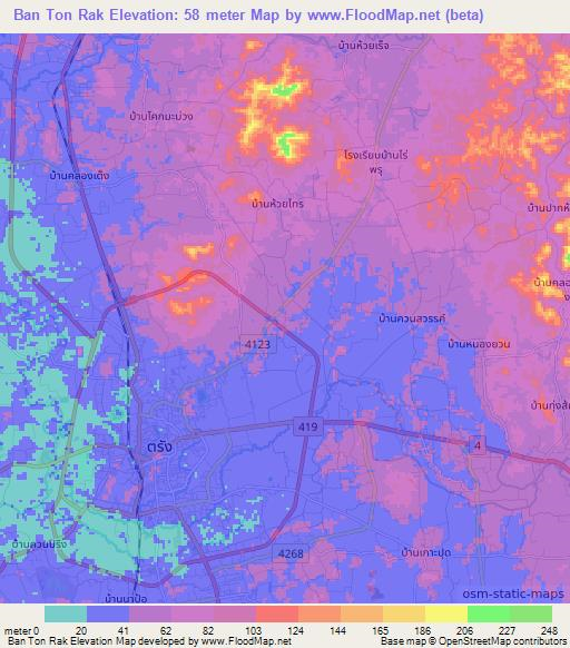 Ban Ton Rak,Thailand Elevation Map