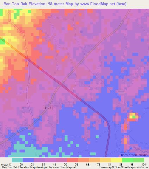 Ban Ton Rak,Thailand Elevation Map