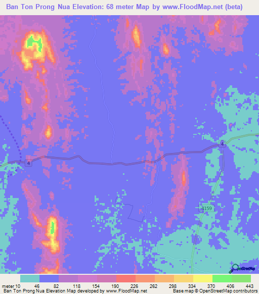 Ban Ton Prong Nua,Thailand Elevation Map