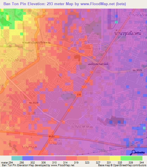 Ban Ton Pin,Thailand Elevation Map