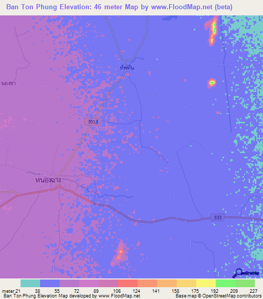 Ban Ton Phung,Thailand Elevation Map