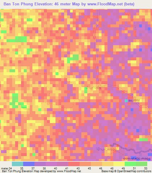 Ban Ton Phung,Thailand Elevation Map