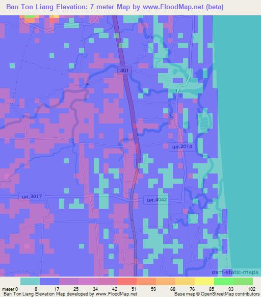 Ban Ton Liang,Thailand Elevation Map