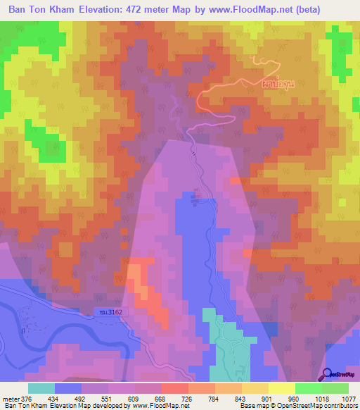 Ban Ton Kham,Thailand Elevation Map