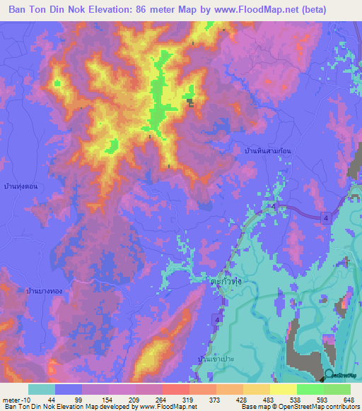 Ban Ton Din Nok,Thailand Elevation Map