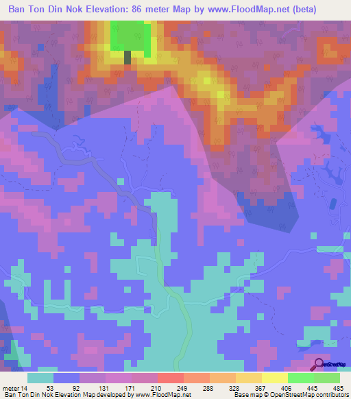 Ban Ton Din Nok,Thailand Elevation Map