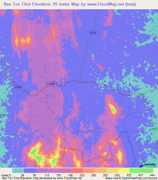 Ban Ton Chot,Thailand Elevation Map