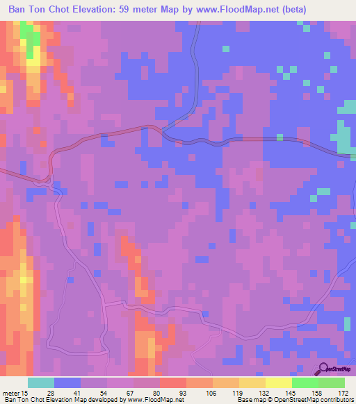 Ban Ton Chot,Thailand Elevation Map