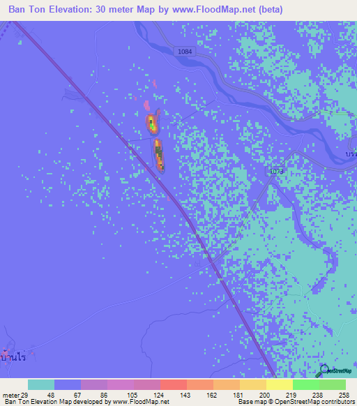 Ban Ton,Thailand Elevation Map