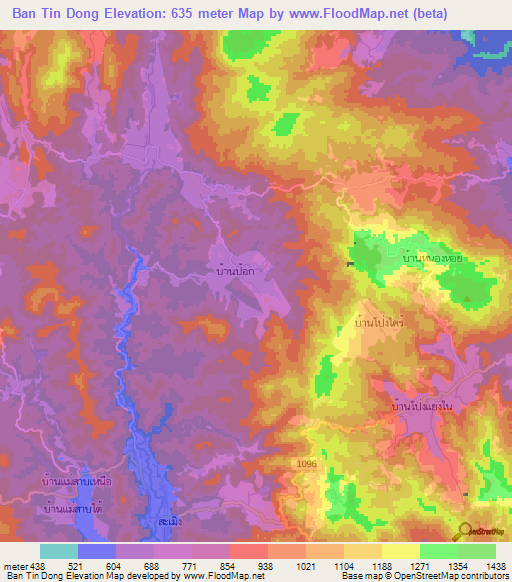 Ban Tin Dong,Thailand Elevation Map