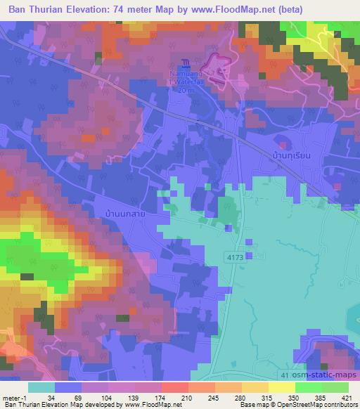 Ban Thurian,Thailand Elevation Map