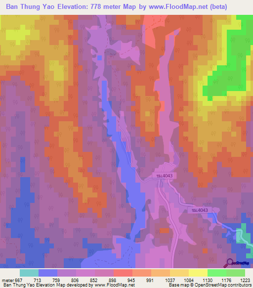 Ban Thung Yao,Thailand Elevation Map