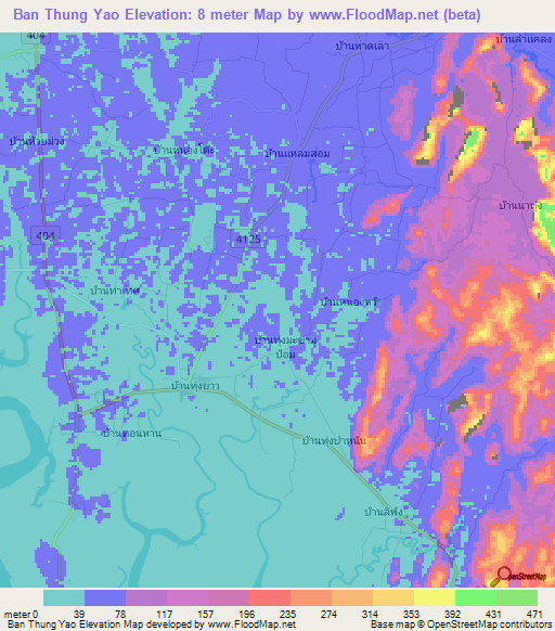 Ban Thung Yao,Thailand Elevation Map
