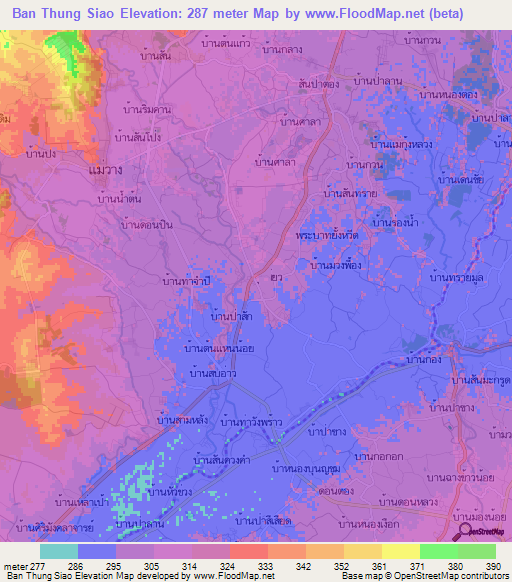 Ban Thung Siao,Thailand Elevation Map
