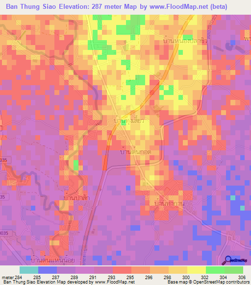 Ban Thung Siao,Thailand Elevation Map