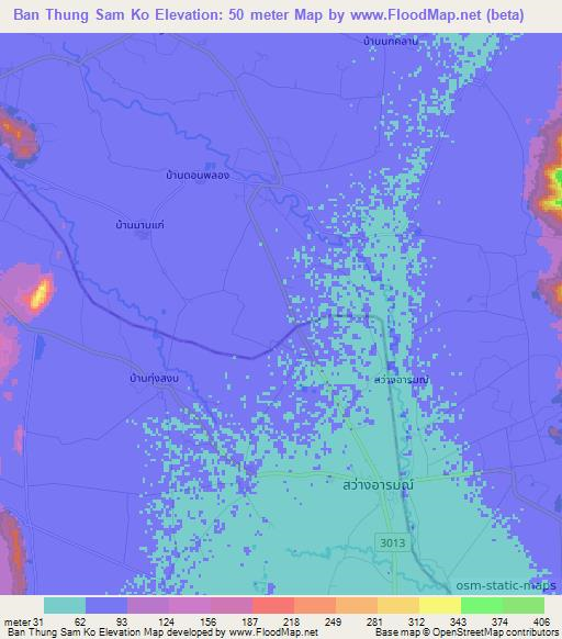 Ban Thung Sam Ko,Thailand Elevation Map