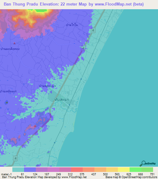 Ban Thung Pradu,Thailand Elevation Map