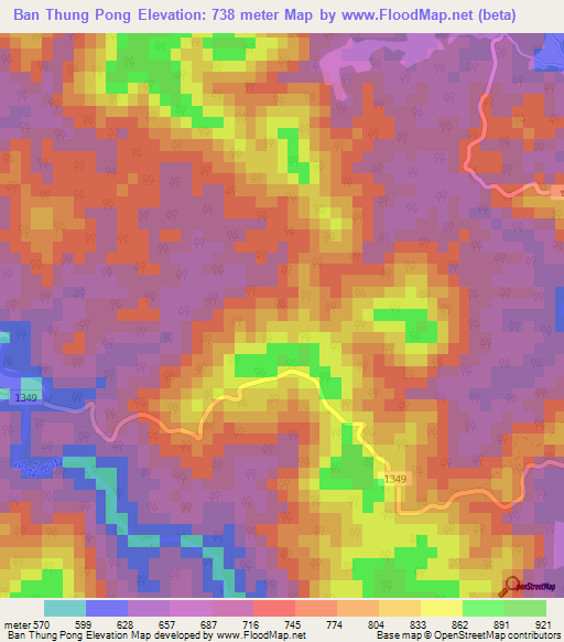 Ban Thung Pong,Thailand Elevation Map